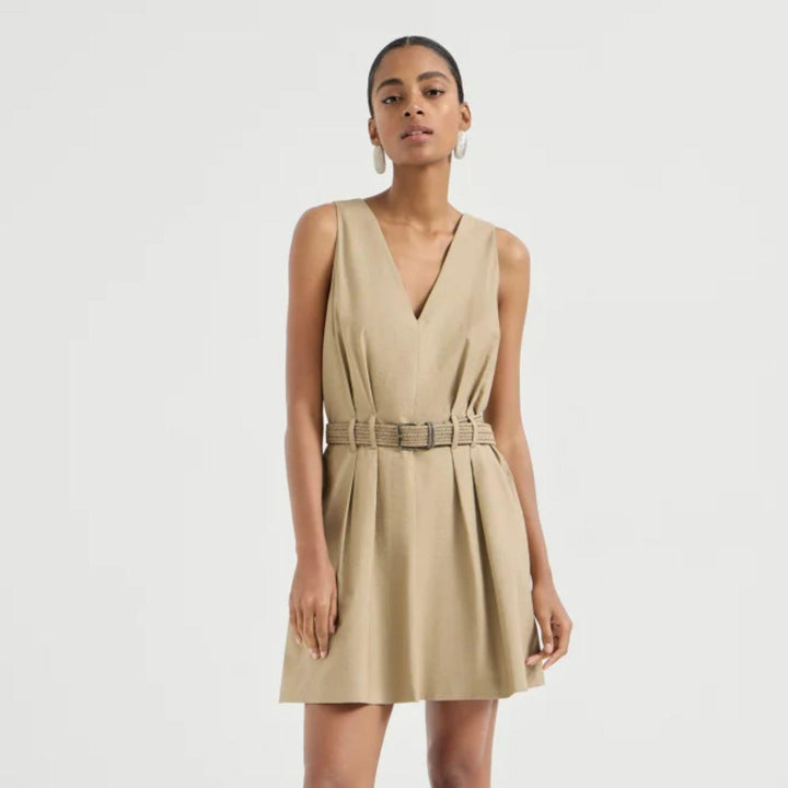 Cotton Twill Belted Dress