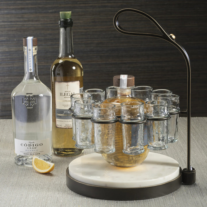 Tequilero 10 Shot Tequila set with Marble Cutting Board