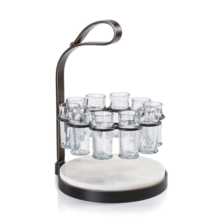 Tequilero 10 Shot Tequila set with Marble Cutting Board