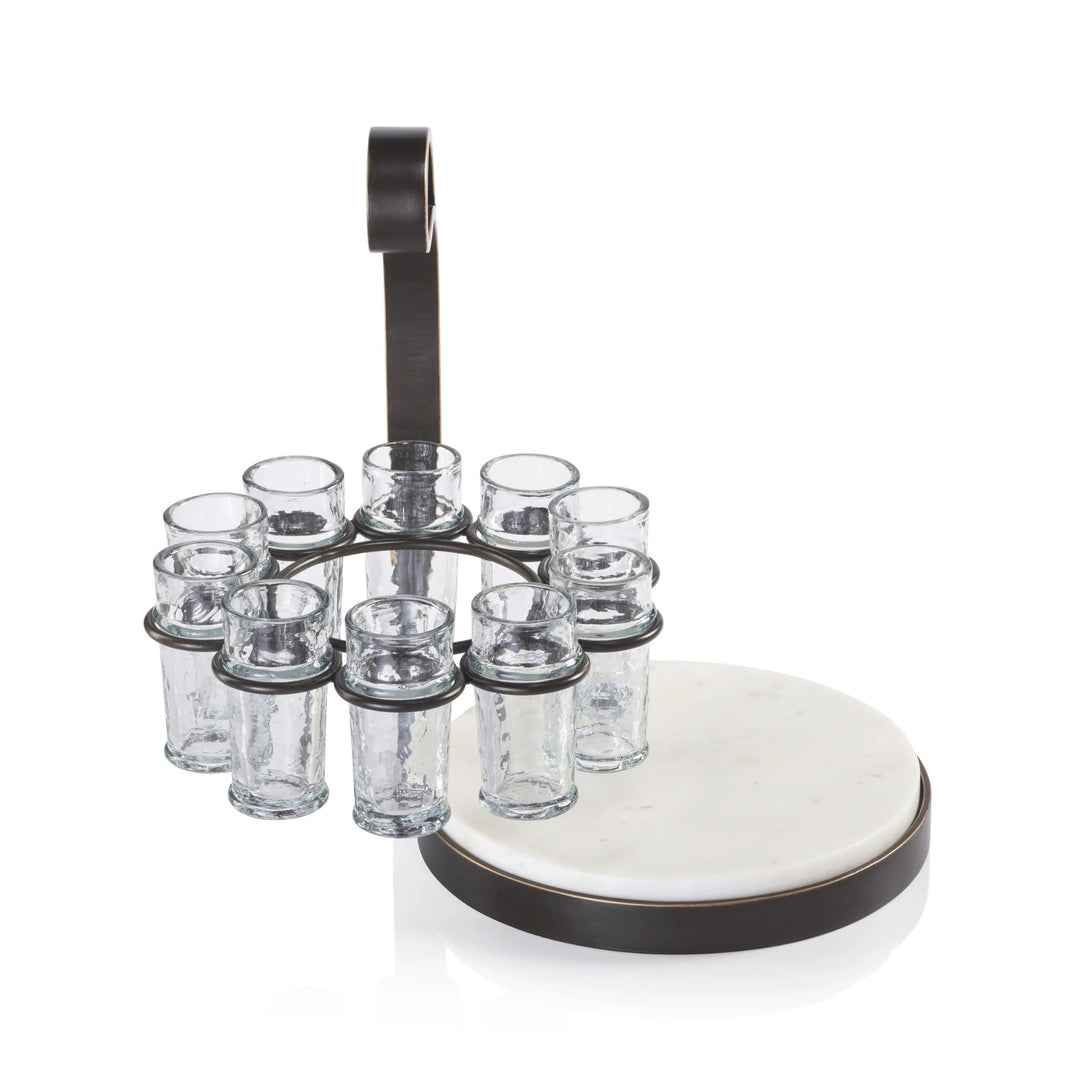 Tequilero 10 Shot Tequila set with Marble Cutting Board