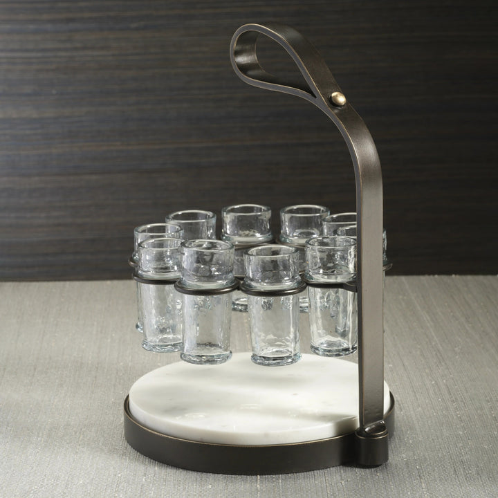 Tequilero 10 Shot Tequila set with Marble Cutting Board