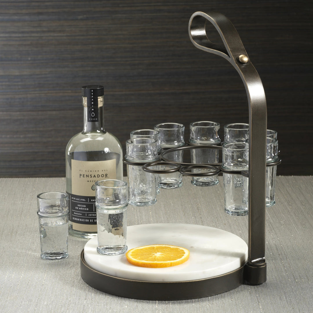 Tequilero 10 Shot Tequila set with Marble Cutting Board