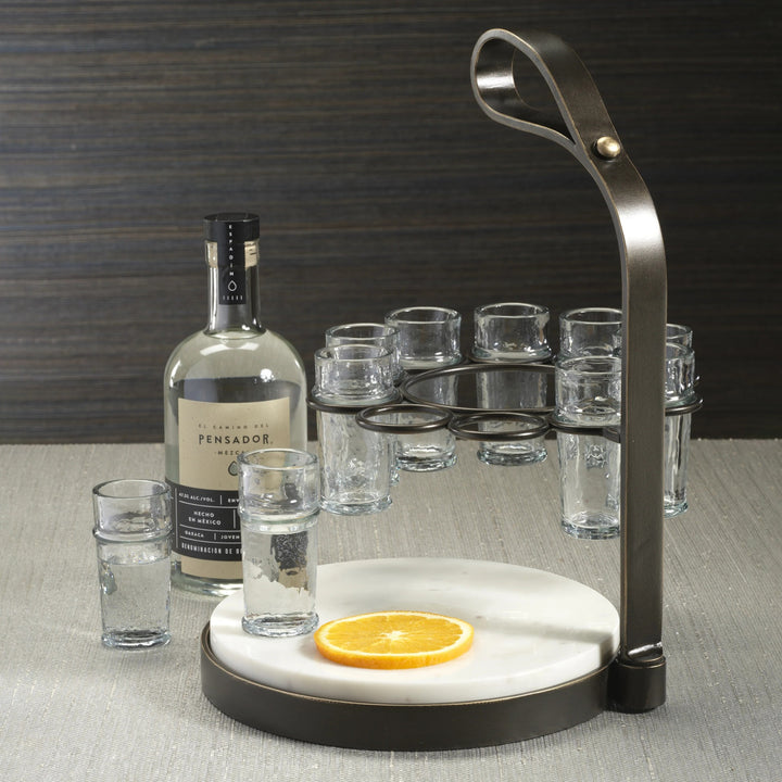 Tequilero 10 Shot Tequila set with Marble Cutting Board