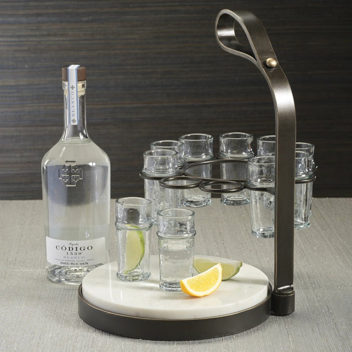 Tequilero 10 Shot Tequila set with Marble Cutting Board