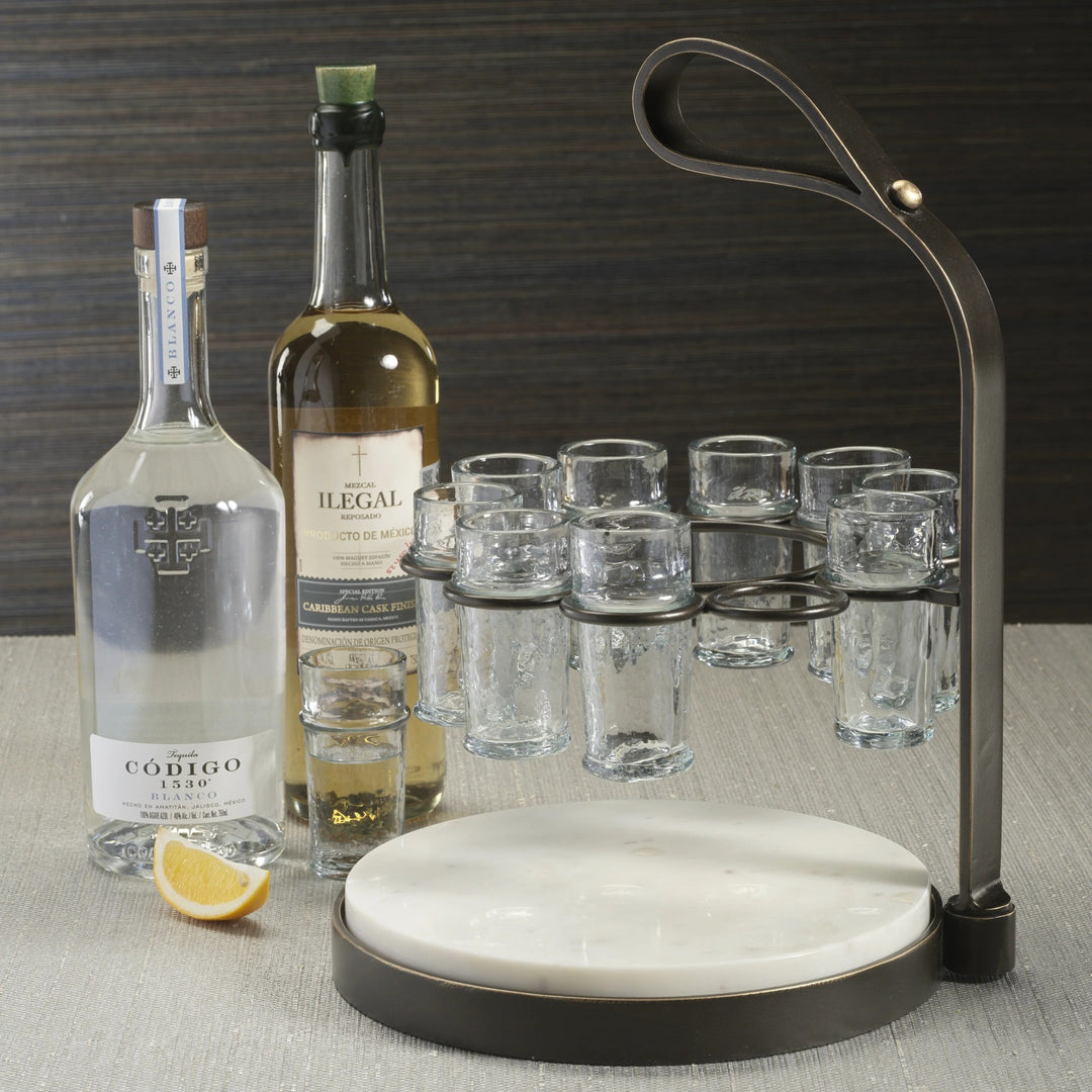Tequilero 10 Shot Tequila set with Marble Cutting Board