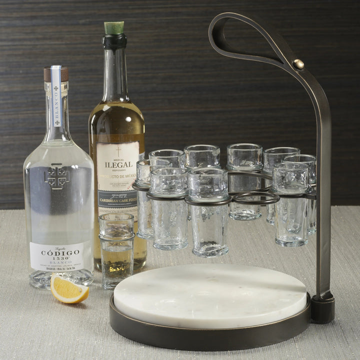 Tequilero 10 Shot Tequila set with Marble Cutting Board