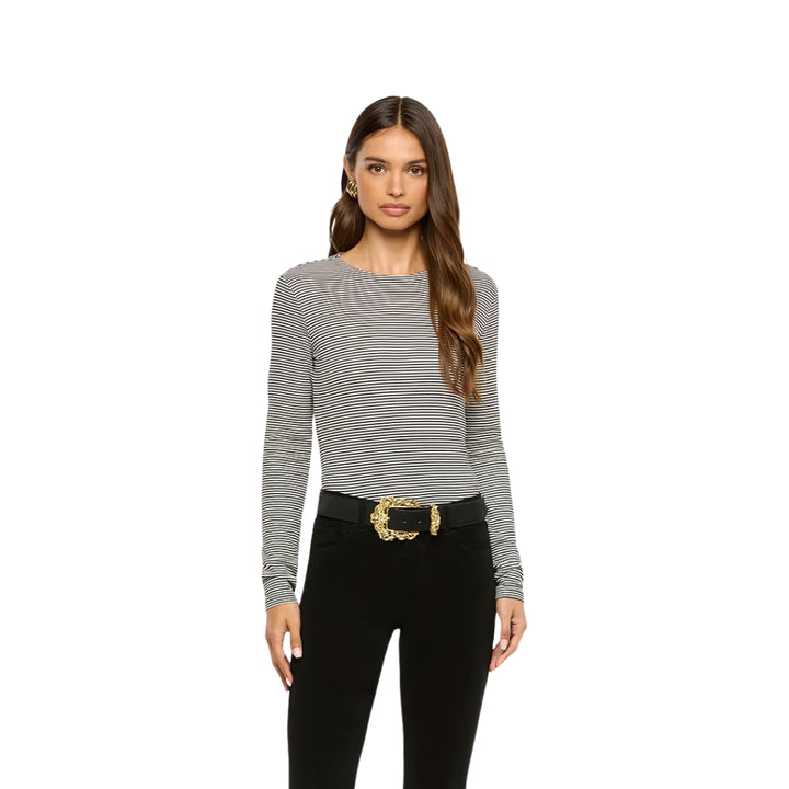 Tess Long Sleeve Tee in Black and White Stripe
