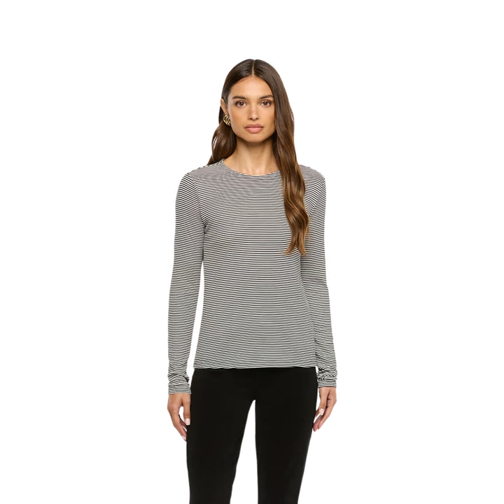 Tess Long Sleeve Tee in Black and White Stripe