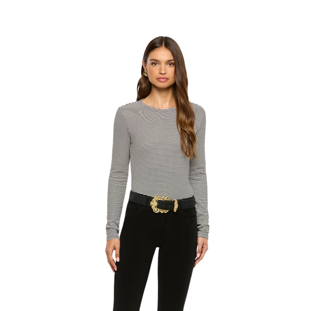 Tess Long Sleeve Tee in Black and White Stripe