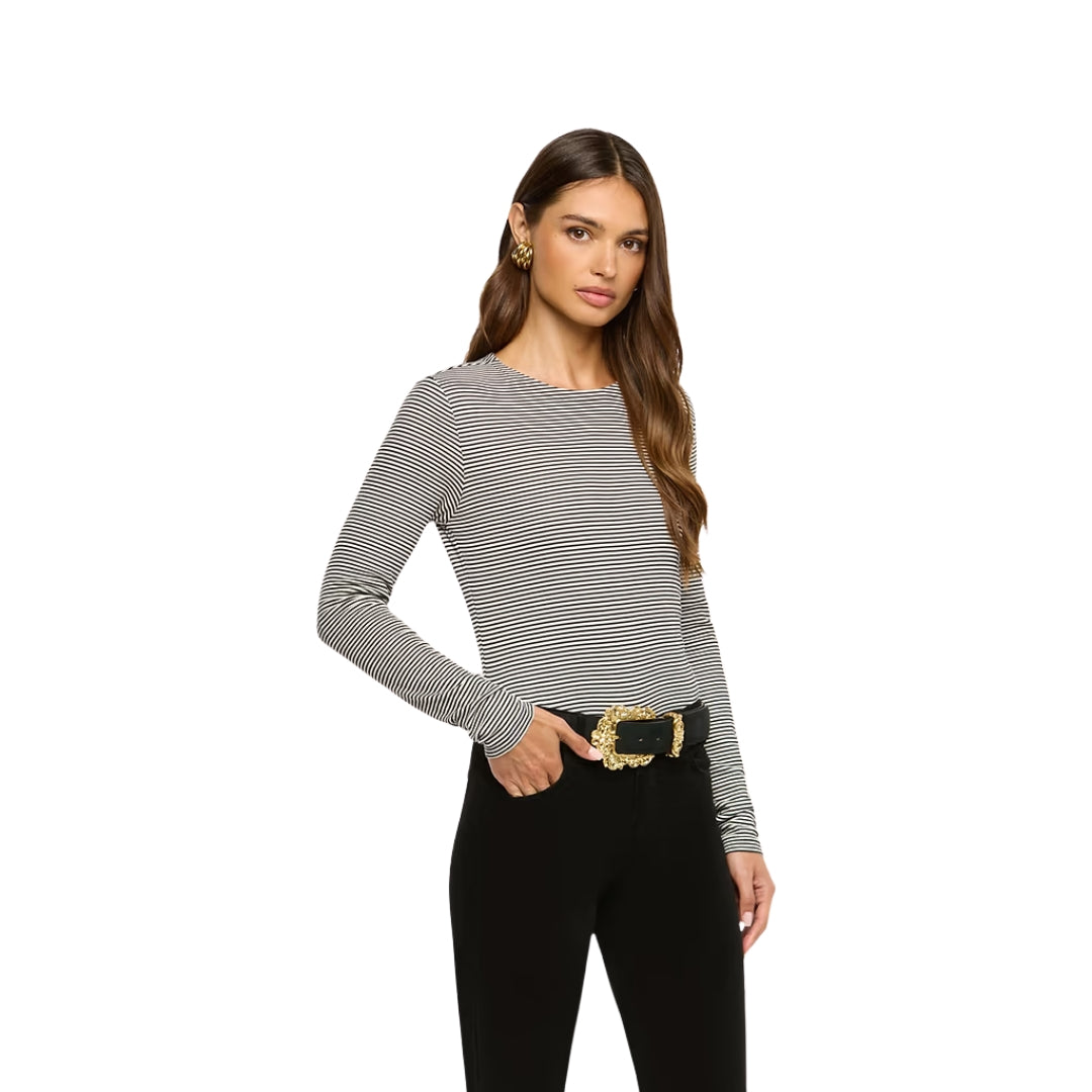 Tess Long Sleeve Tee in Black and White Stripe