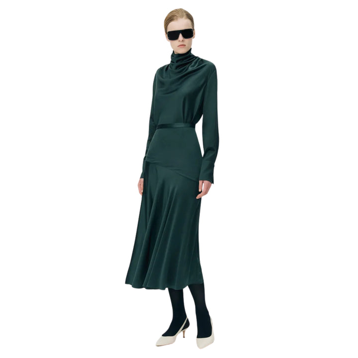 Tess Skirt in Charmeuse in Hunter Green