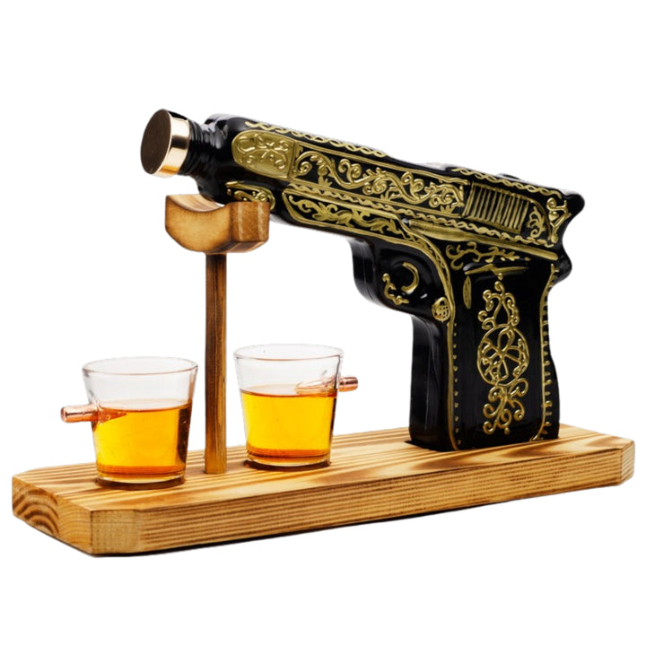 The Wine Savant Pistol Gun Decanter & 2 Bullet Shot Glasses Set
