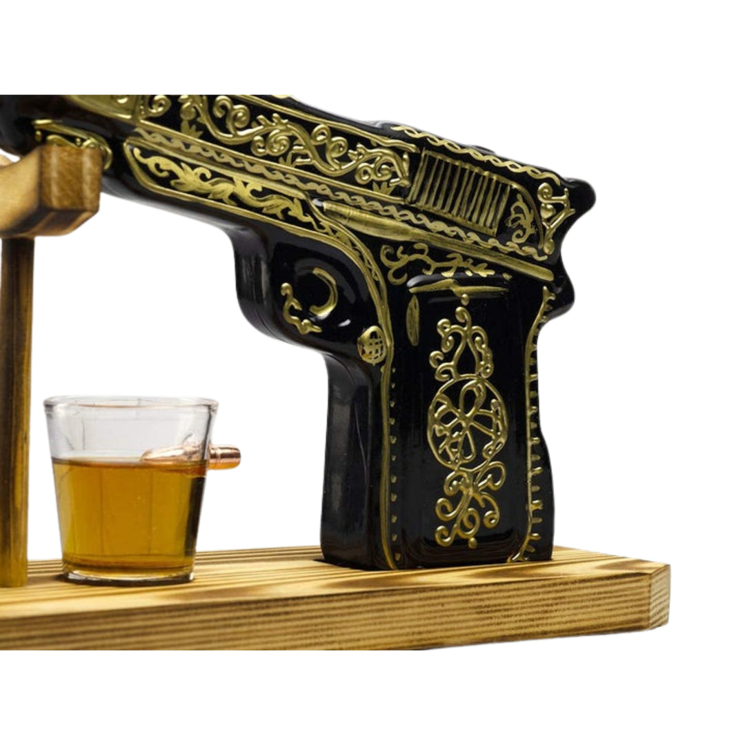 The Wine Savant Pistol Gun Decanter & 2 Bullet Shot Glasses Set