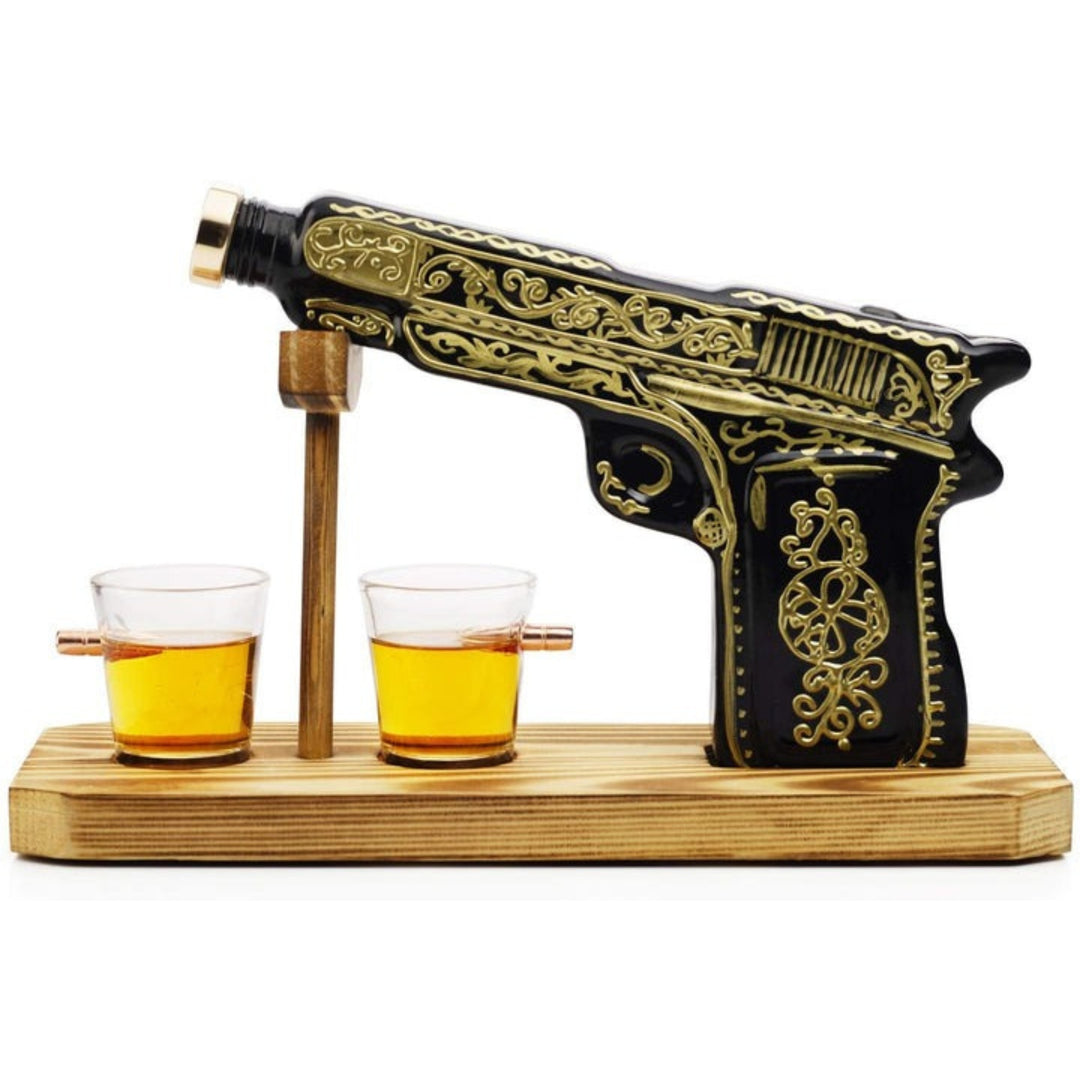 The Wine Savant Pistol Gun Decanter & 2 Bullet Shot Glasses Set