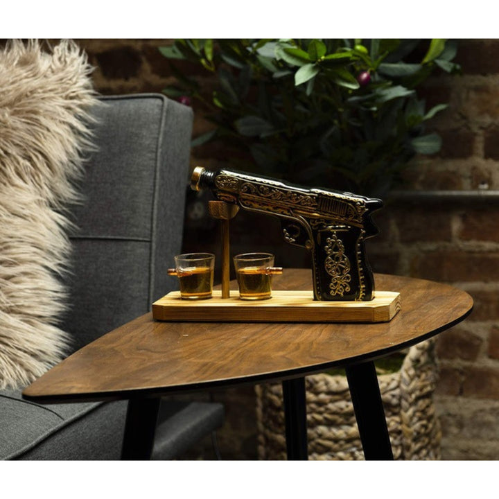 The Wine Savant Pistol Gun Decanter & 2 Bullet Shot Glasses Set
