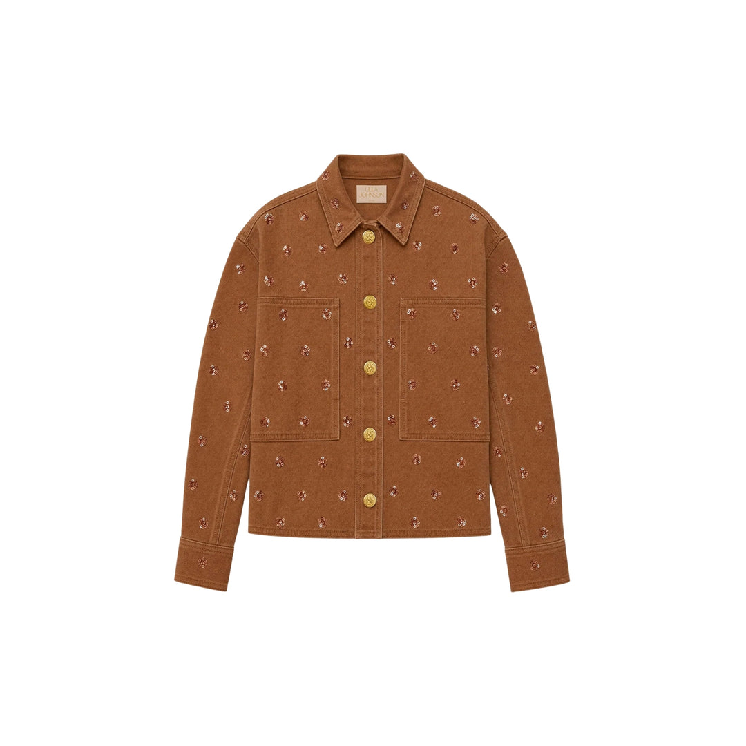 The Bobbi Embellished Denim Jacket in Embellished Umber