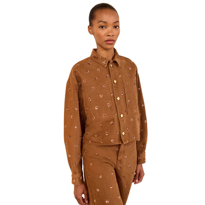 The Bobbi Embellished Denim Jacket in Embellished Umber