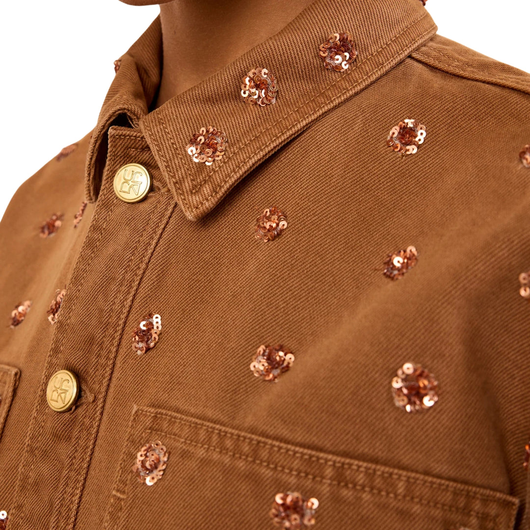 The Bobbi Embellished Denim Jacket in Embellished Umber