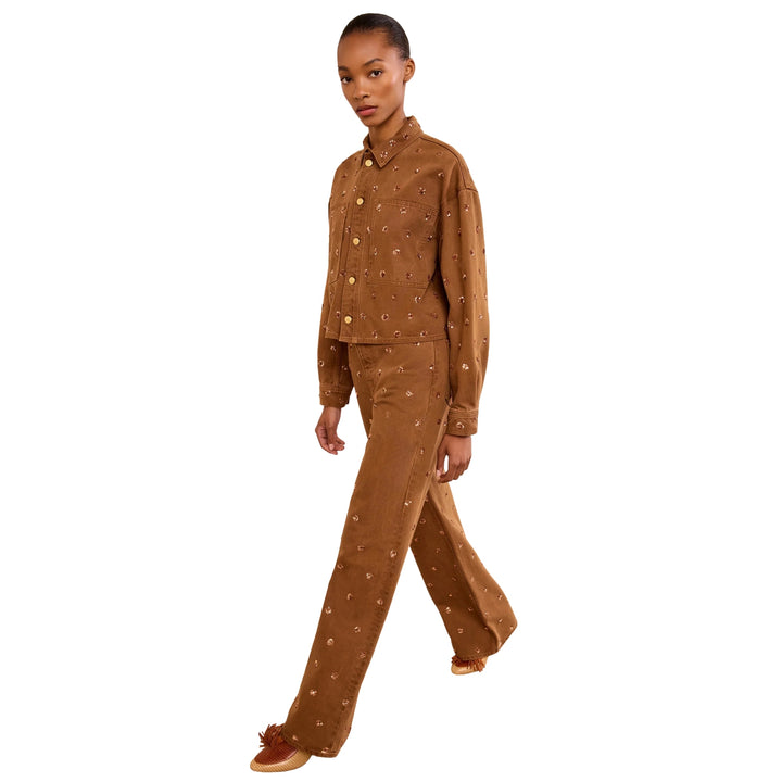 The Bobbi Embellished Denim Jacket in Embellished Umber