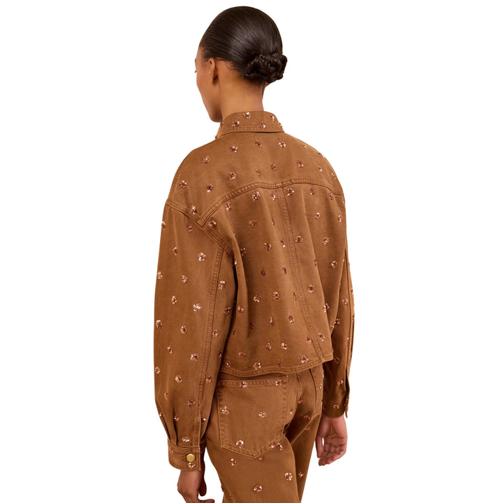 The Bobbi Embellished Denim Jacket in Embellished Umber