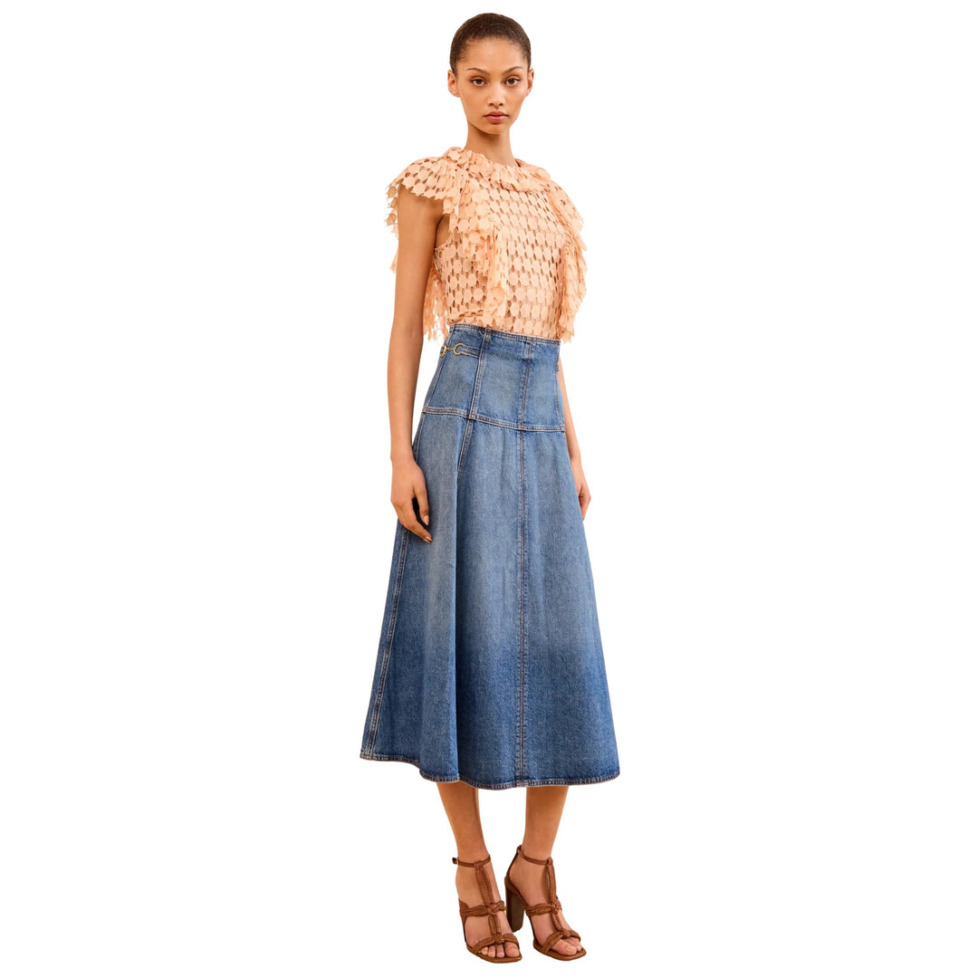 The Brigette Denim Midi Skirt in Danube