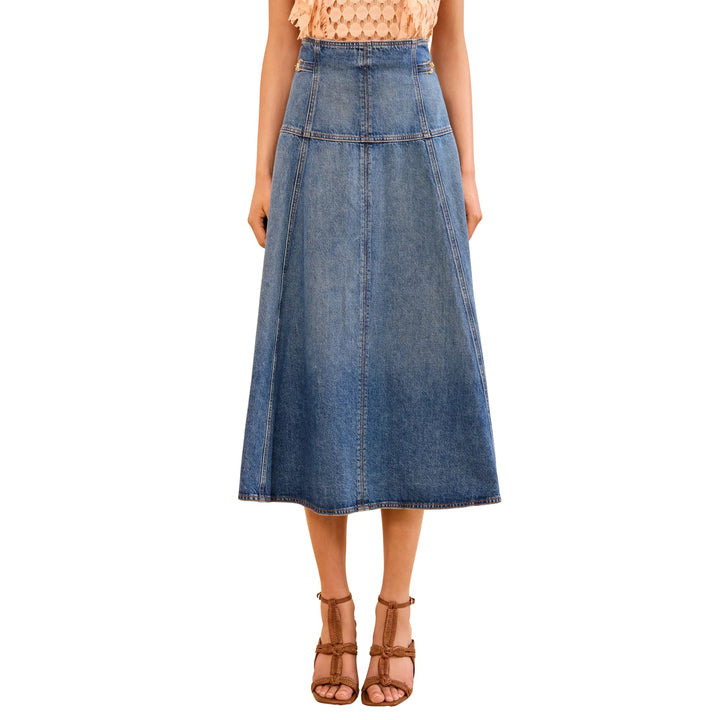 The Brigette Denim Midi Skirt in Danube