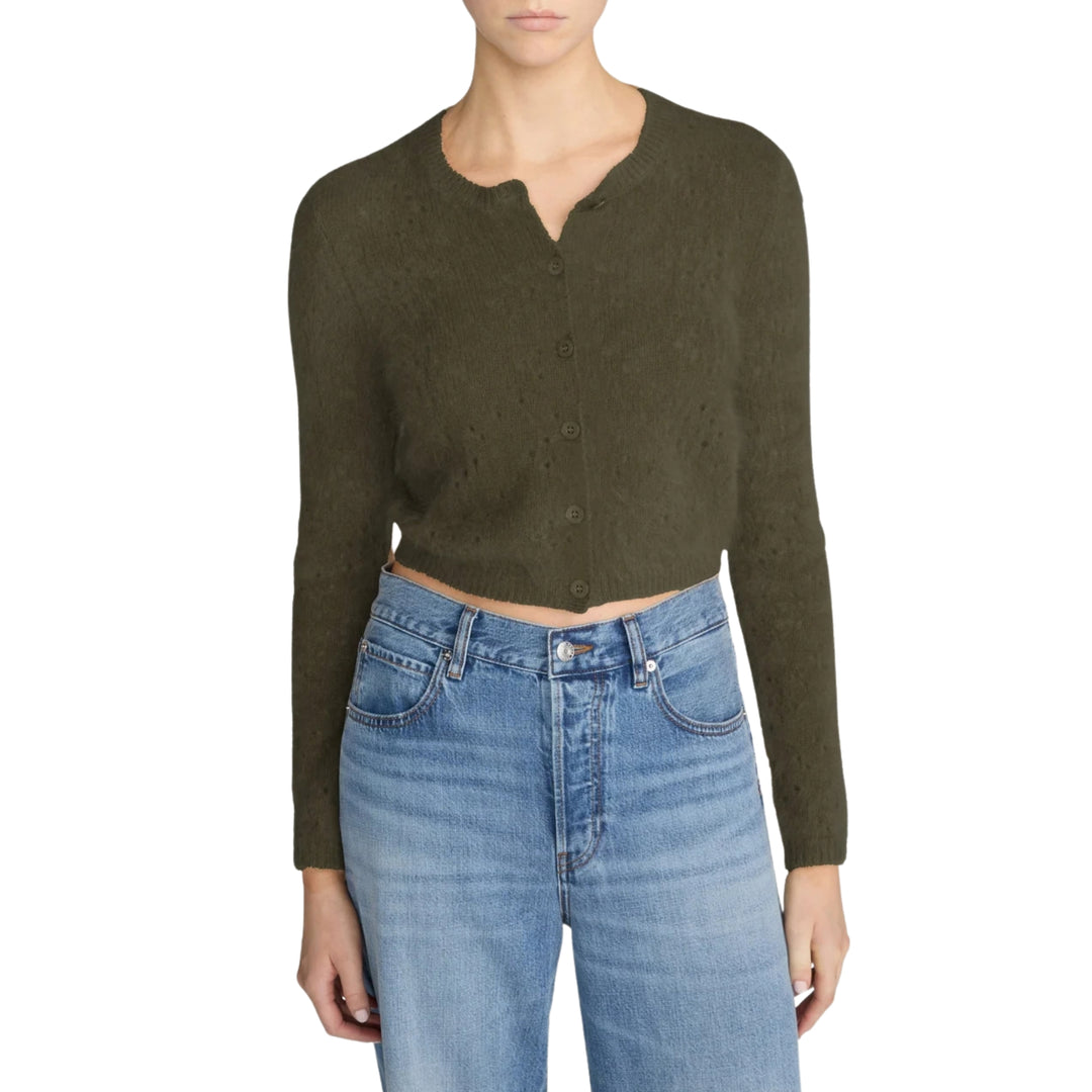 The Cashmere Airy Teddy Cardi in Deep Olive