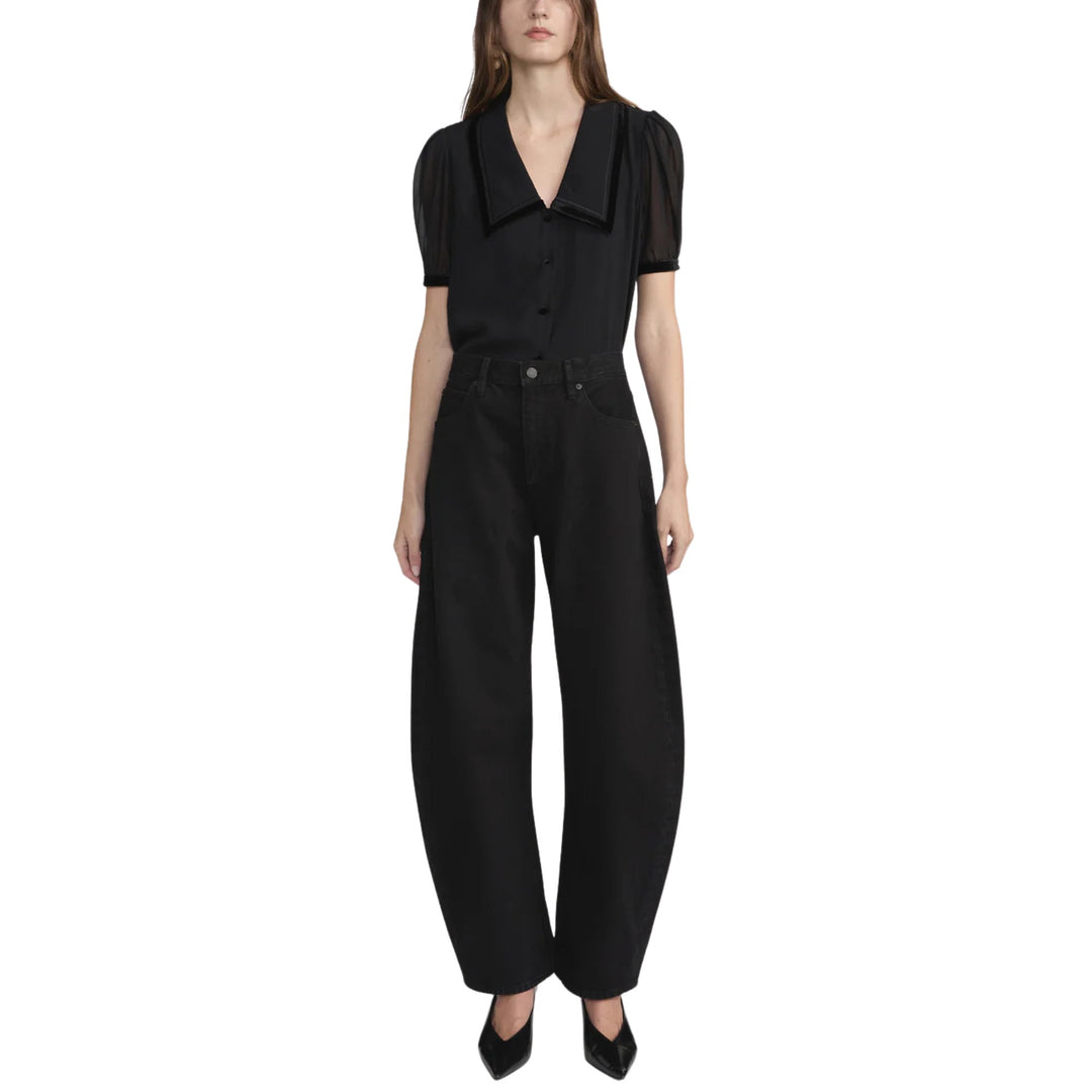 The Velvet Trim Sailor Blouse, Black