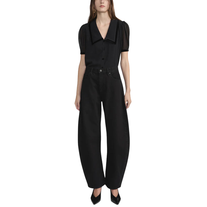 The Velvet Trim Sailor Blouse, Black