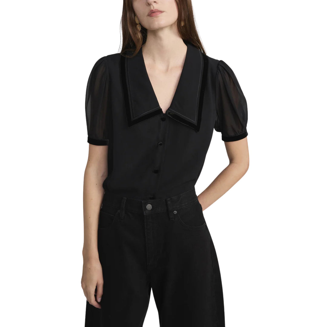 The Velvet Trim Sailor Blouse, Black