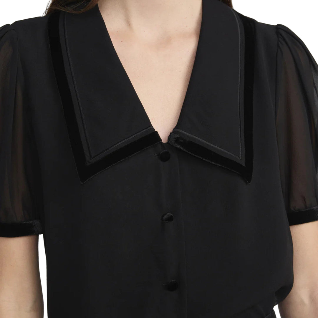 The Velvet Trim Sailor Blouse, Black