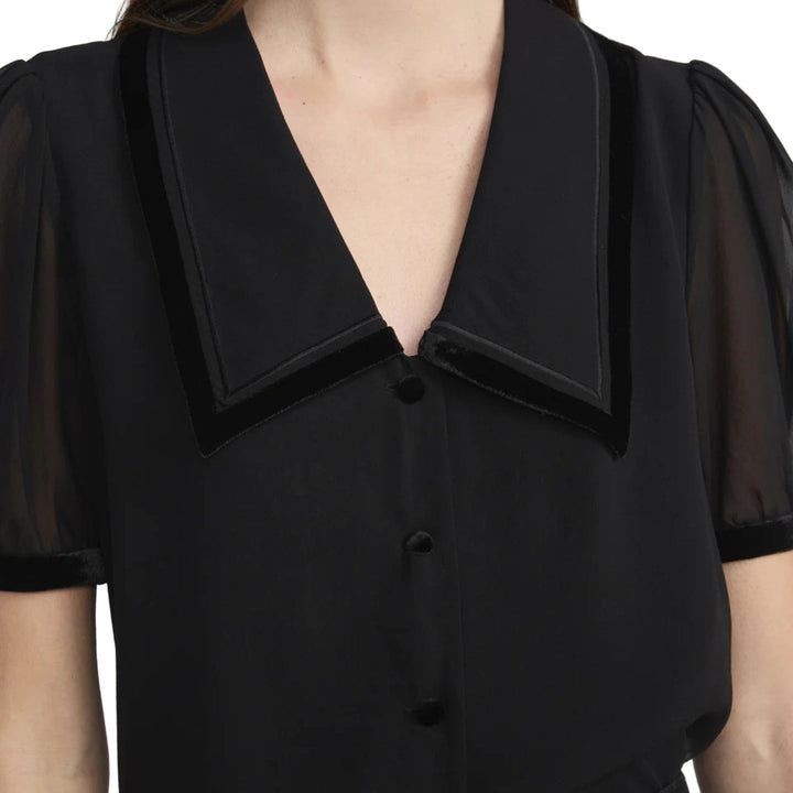 The Velvet Trim Sailor Blouse, Black