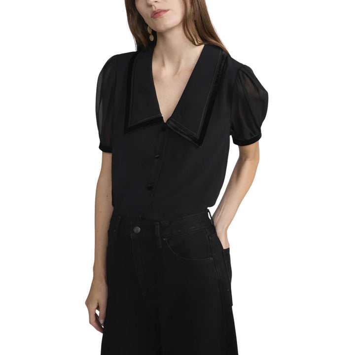 The Velvet Trim Sailor Blouse, Black