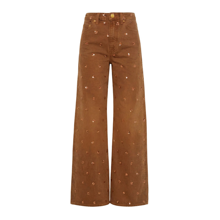 The Willow Embellished Wide Leg Jean in Embellished Umber