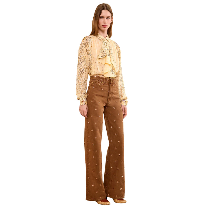 The Willow Embellished Wide Leg Jean in Embellished Umber