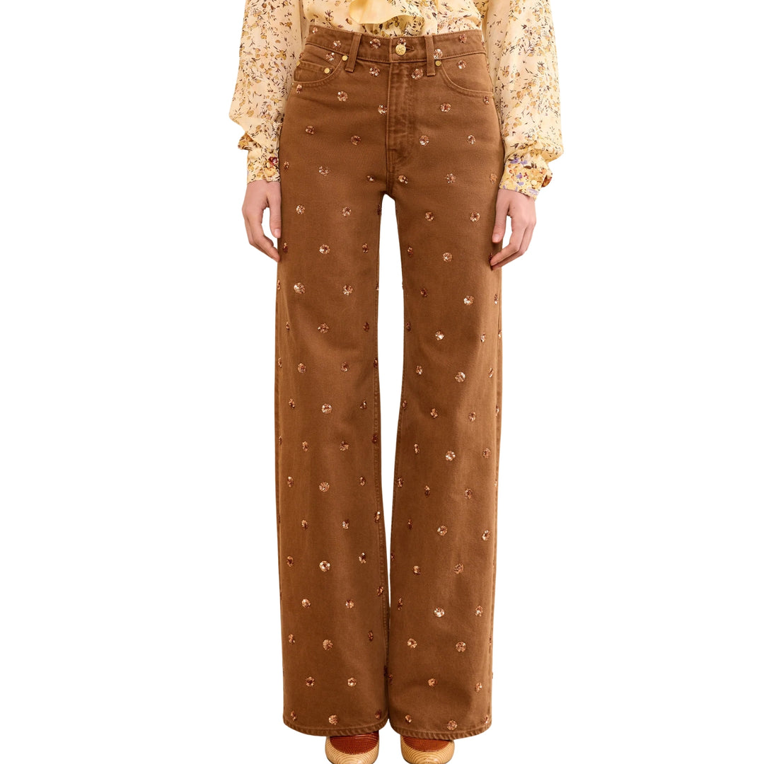 The Willow Embellished Wide Leg Jean in Embellished Umber