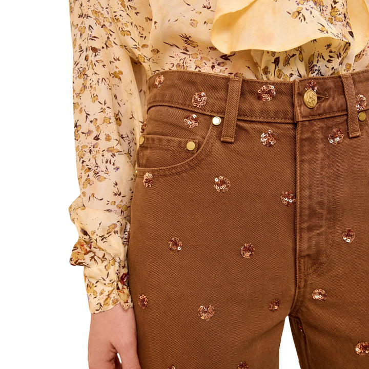 The Willow Embellished Wide Leg Jean in Embellished Umber