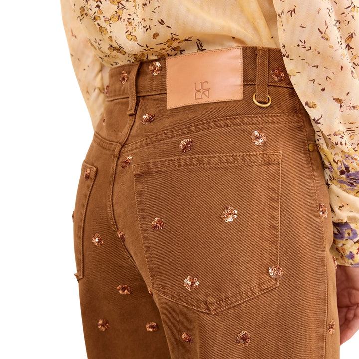 The Willow Embellished Wide Leg Jean in Embellished Umber
