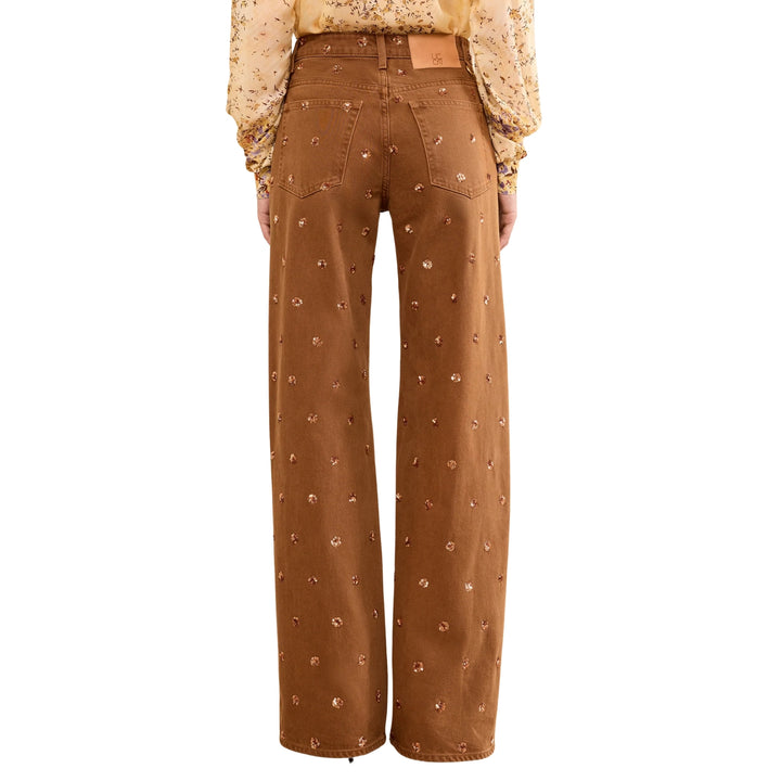 The Willow Embellished Wide Leg Jean in Embellished Umber