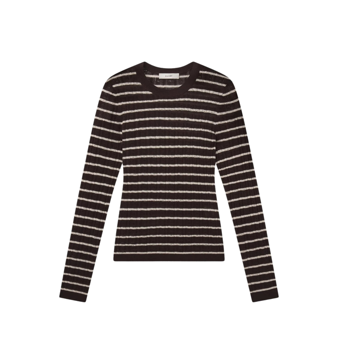 The long Sleeves Pointelle Crewneck in Chestnut Multi Stripe