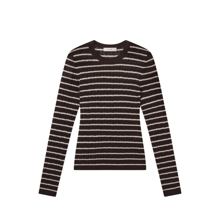 The long Sleeves Pointelle Crewneck in Chestnut Multi Stripe