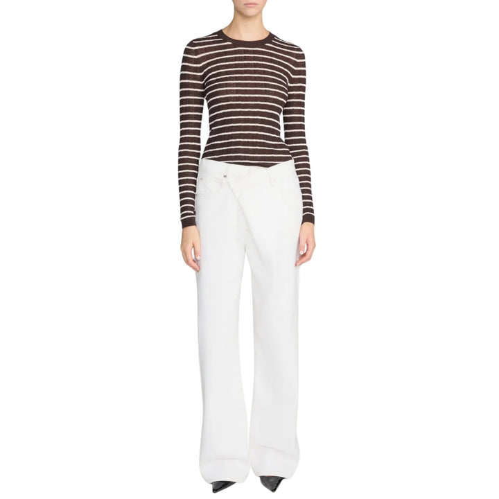 The long Sleeves Pointelle Crewneck in Chestnut Multi Stripe
