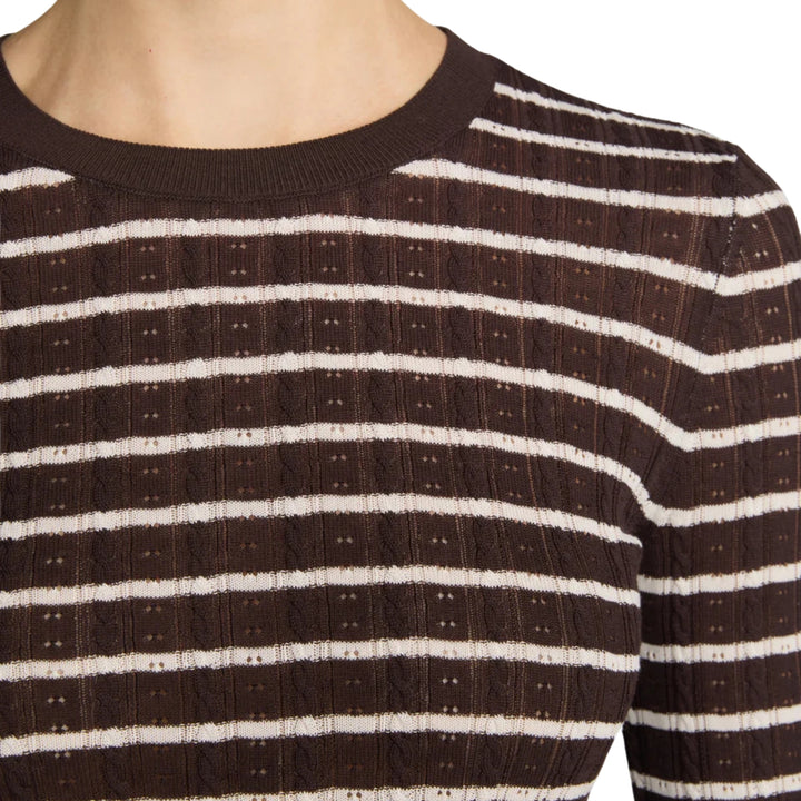 The long Sleeves Pointelle Crewneck in Chestnut Multi Stripe