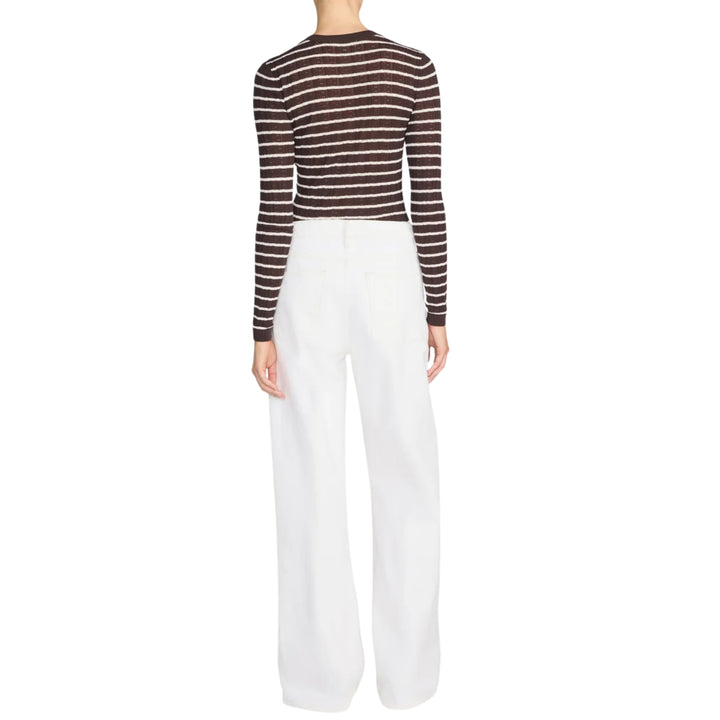 The long Sleeves Pointelle Crewneck in Chestnut Multi Stripe