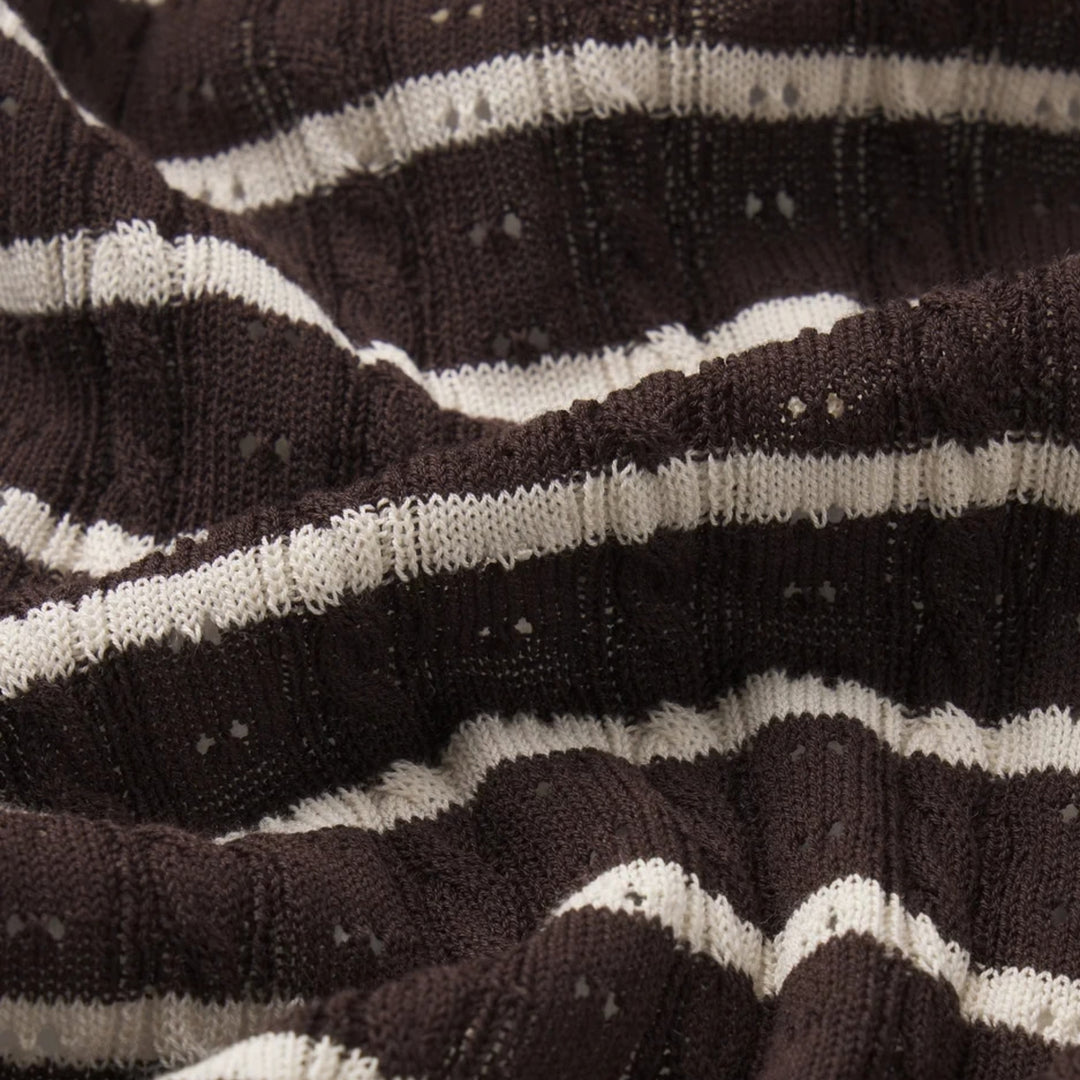The long Sleeves Pointelle Crewneck in Chestnut Multi Stripe