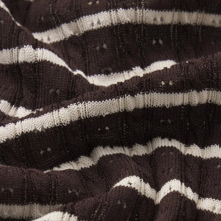 The long Sleeves Pointelle Crewneck in Chestnut Multi Stripe