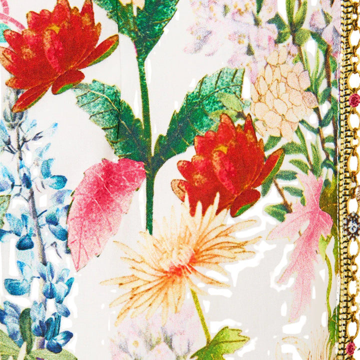 Tie Front Short Dress With Hem Ruffle in The Call Of Catalonia