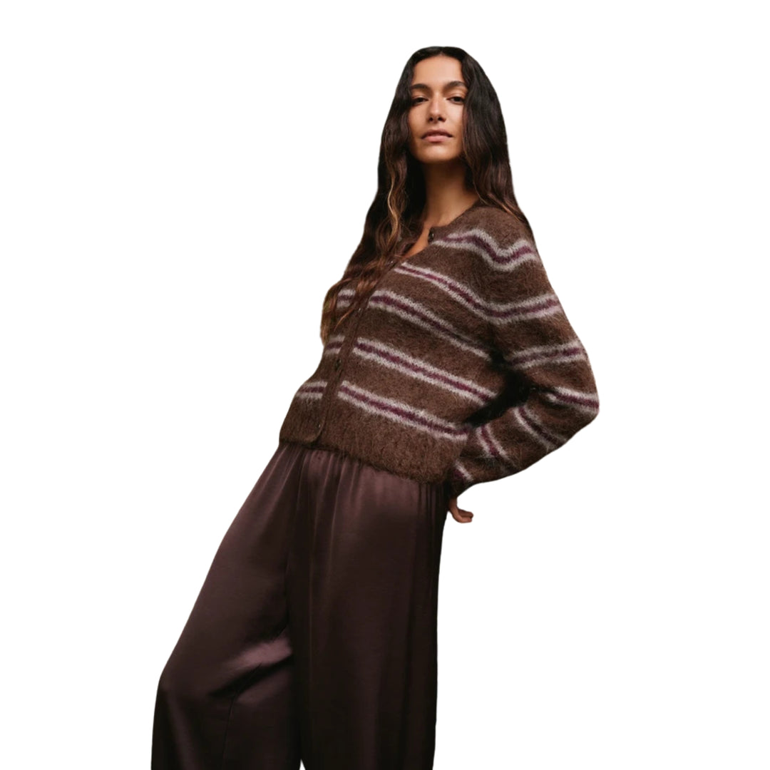 Timber Cardigan in Bordeaux Stripe