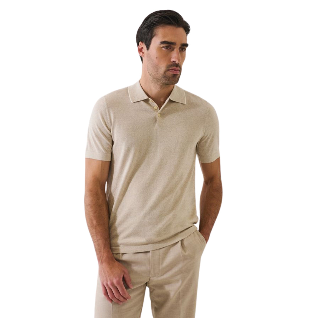 Mushroom Short Sleeve Tipped Button Polo Sweater