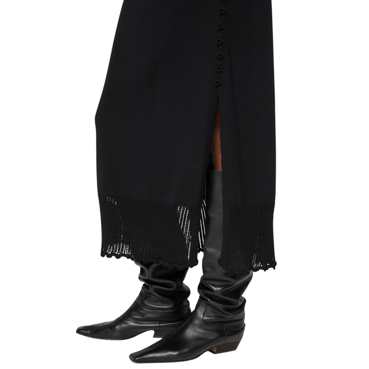 Pull On Knit Skirt with Hand Crochet Trim in black